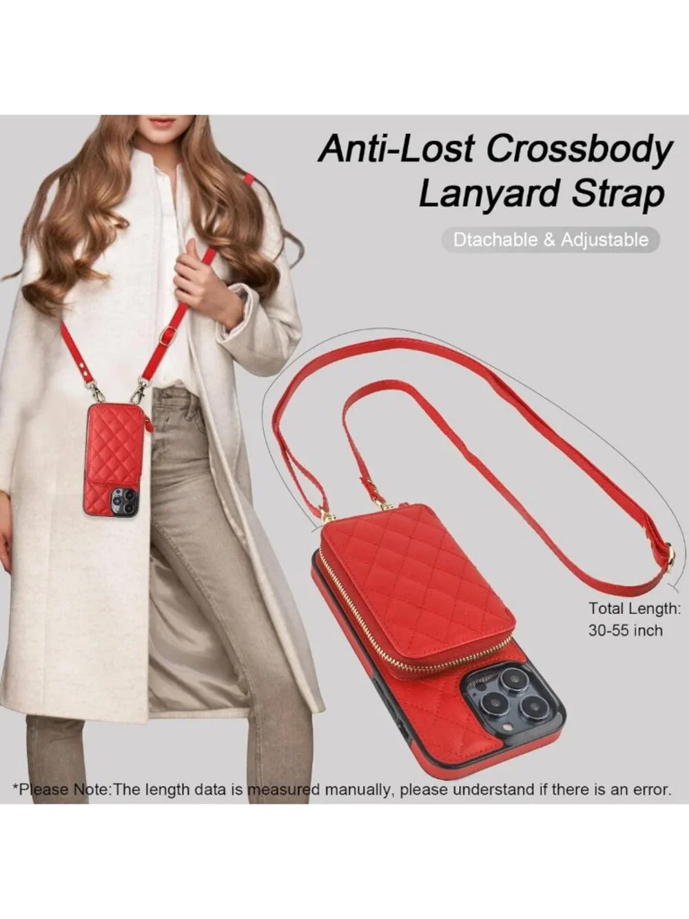 Stylish Red Crossbody Wallet Case & Card Holder for iPhone 14 Pro Max
